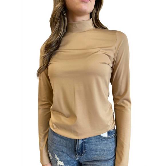 NEW WISHLIST so smooth mock neck long sleeve top in taupe - Picture 1 of 3